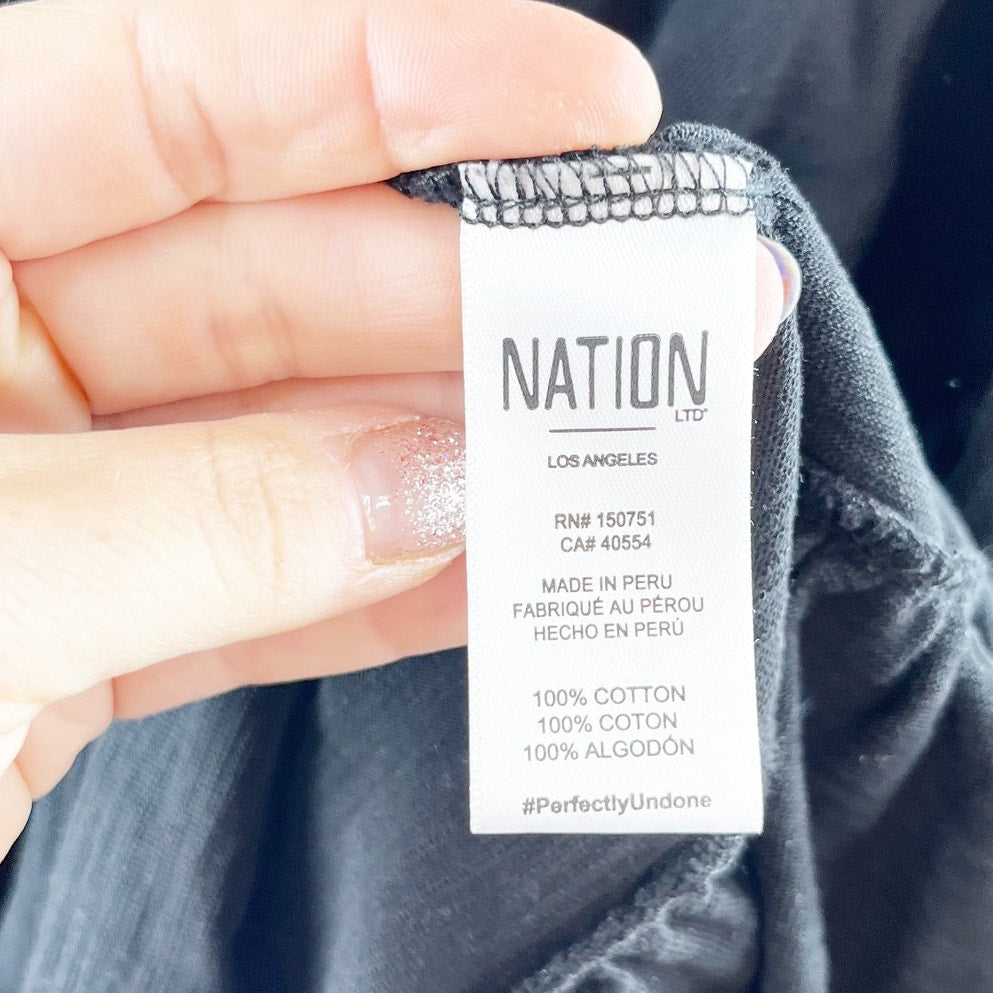 Nation LTD Danika Puff Sleeve Cotton Flounce Hem Mini Dress Black