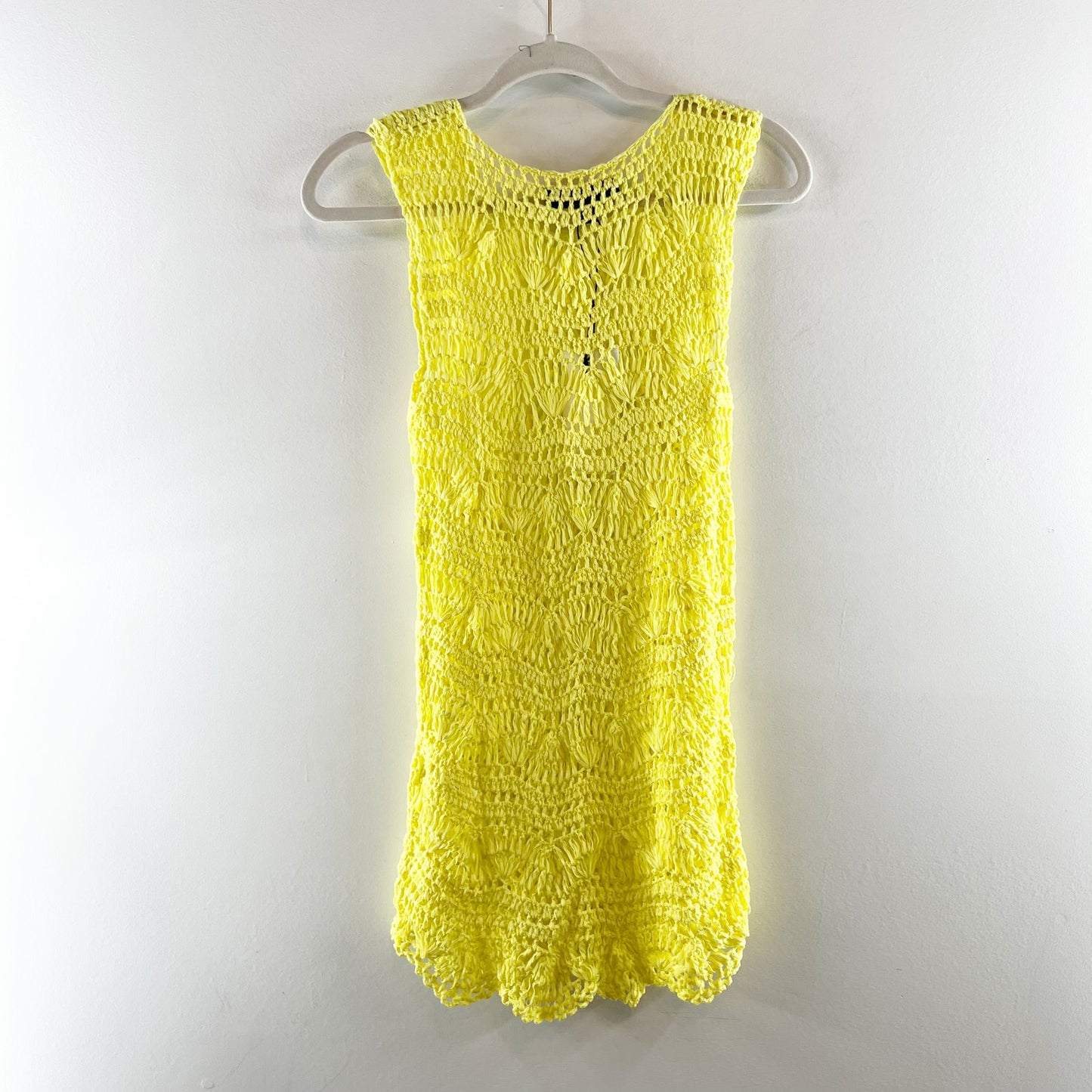 ZARA Sleeveless Mini Crochet Swim Cover Up Dress Yellow Small