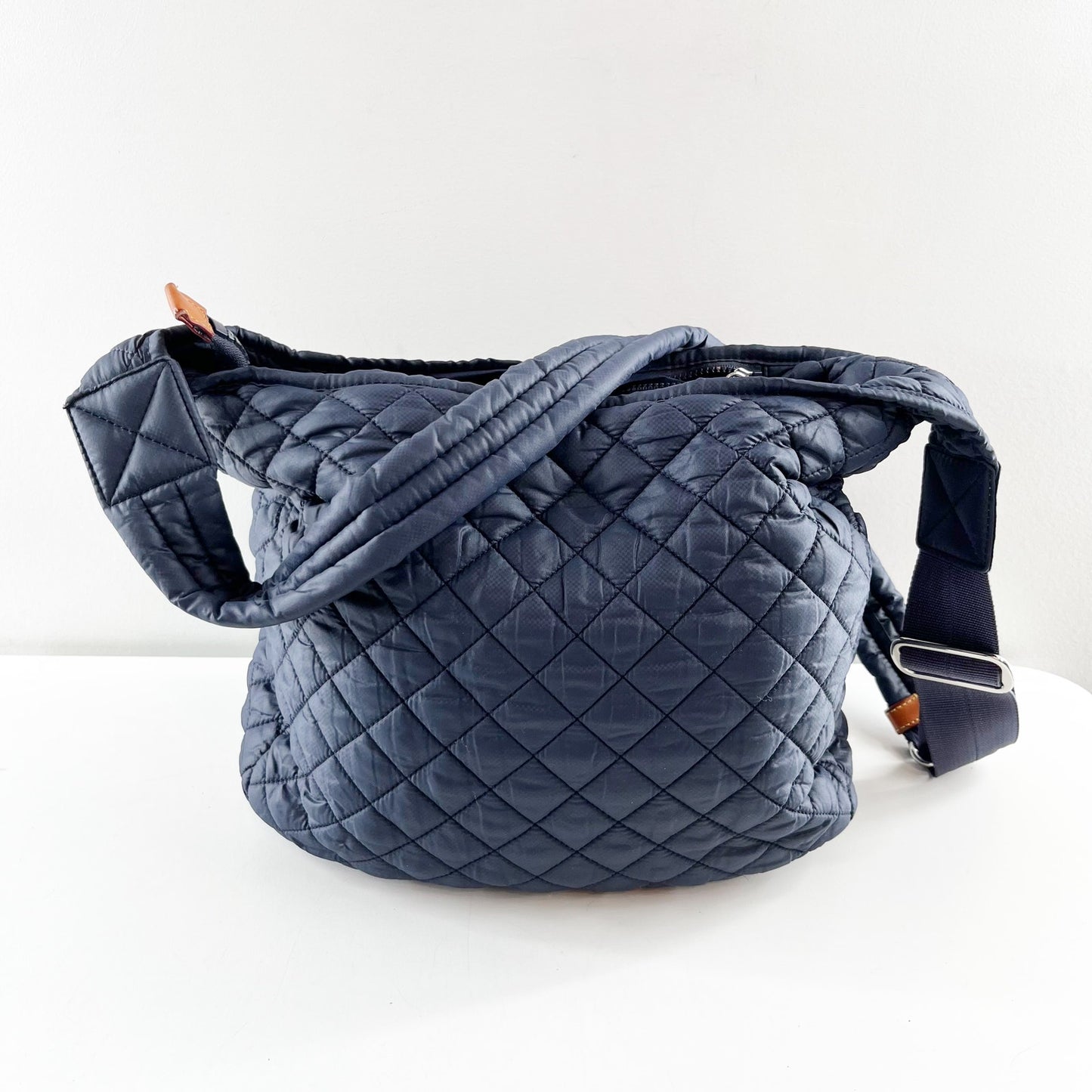 MZ Wallace Small Parker Deluxe Quilted Crossbody Bag Dawn Navy Blue