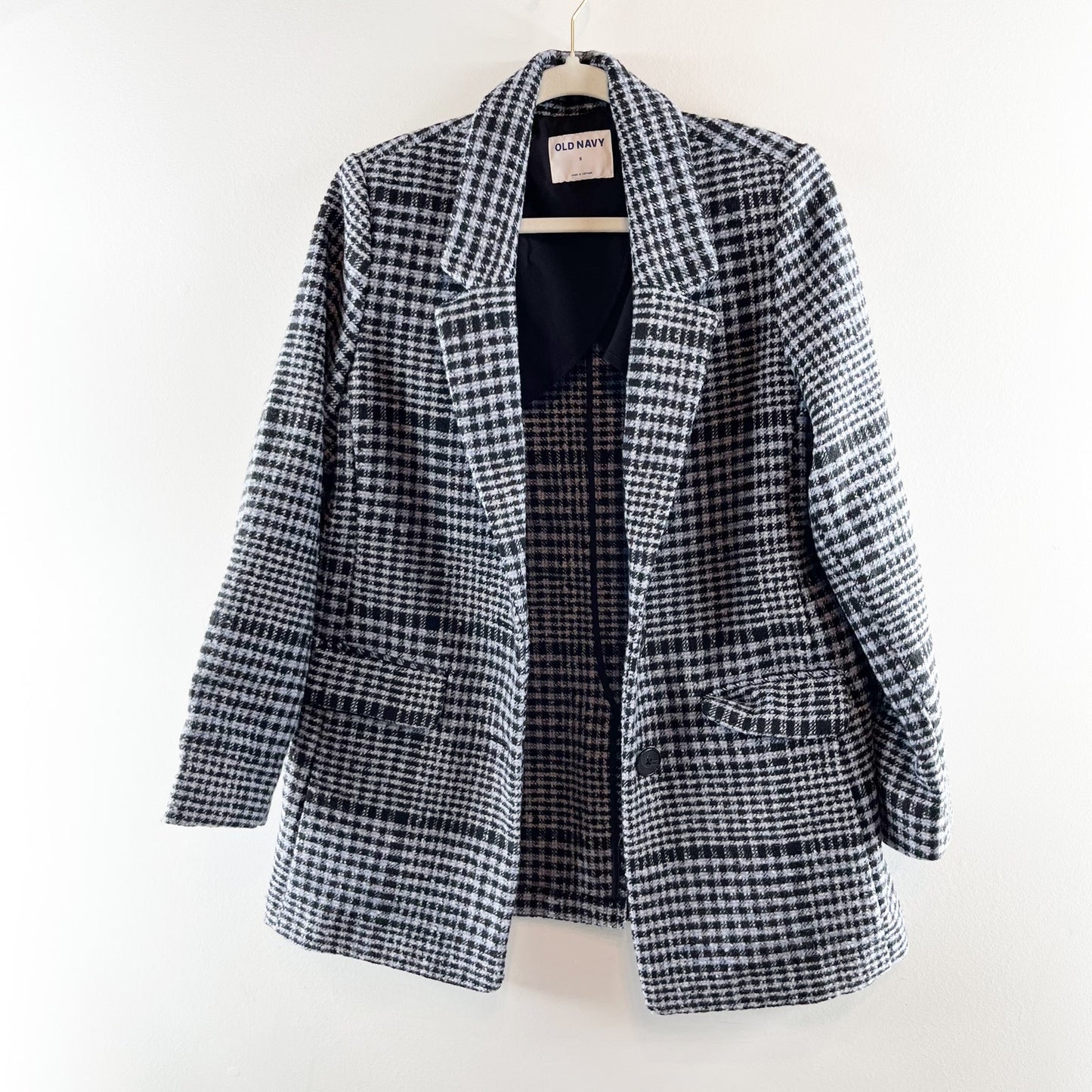 Old Navy Soft Brushed Oversized Single Breasted Plaid Blazer Jacket Gray Small