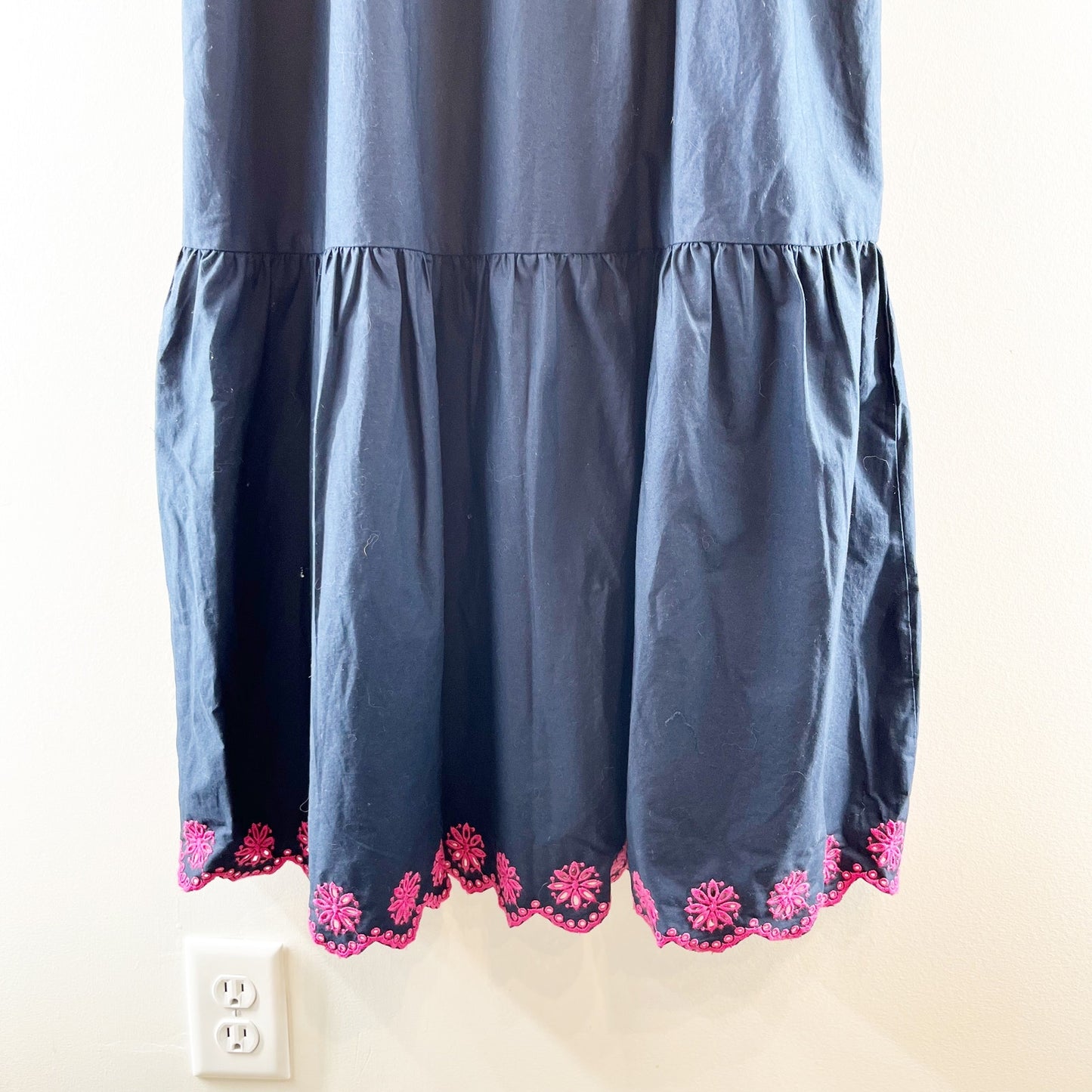J. Crew Embroidered Floral Sleeveless Scalloped Midi Dress Navy Blue 12