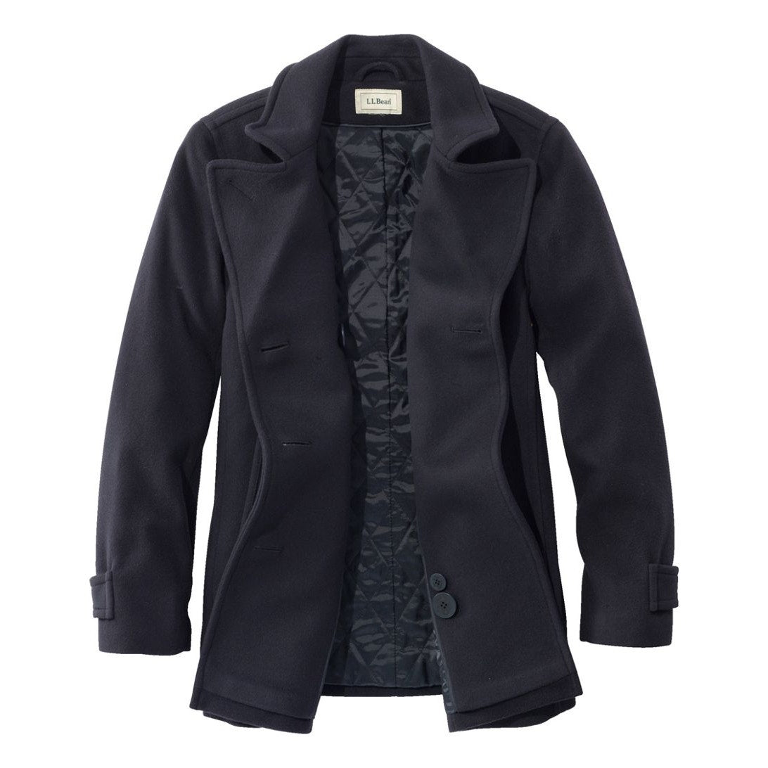 L.L. Bean Classic Lambswoll Insulated Lined Double Breasted Peacoat Navy Blue 10