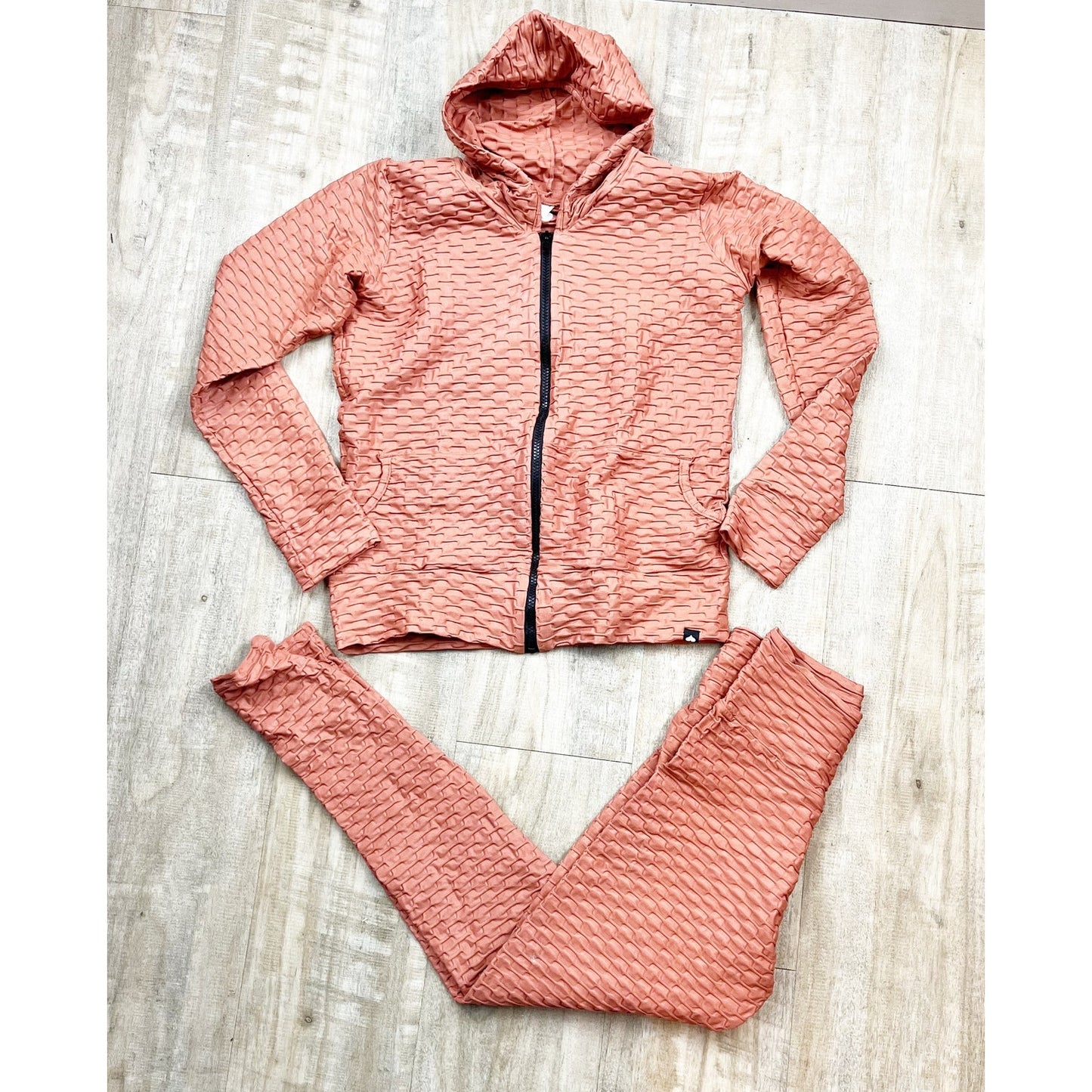 Booty by Brabants Chrome Full Zip Hoodie Jacket & Leggings Workout Set Orange
