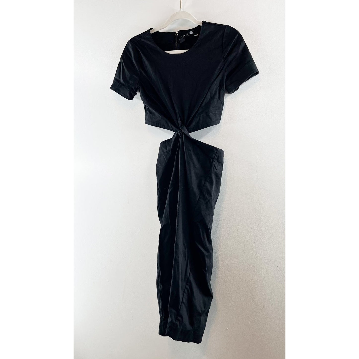 Chrissy Teigen X Revolve Short Sleeve Knot Front Cutout Tee Shirt Dress Black XS