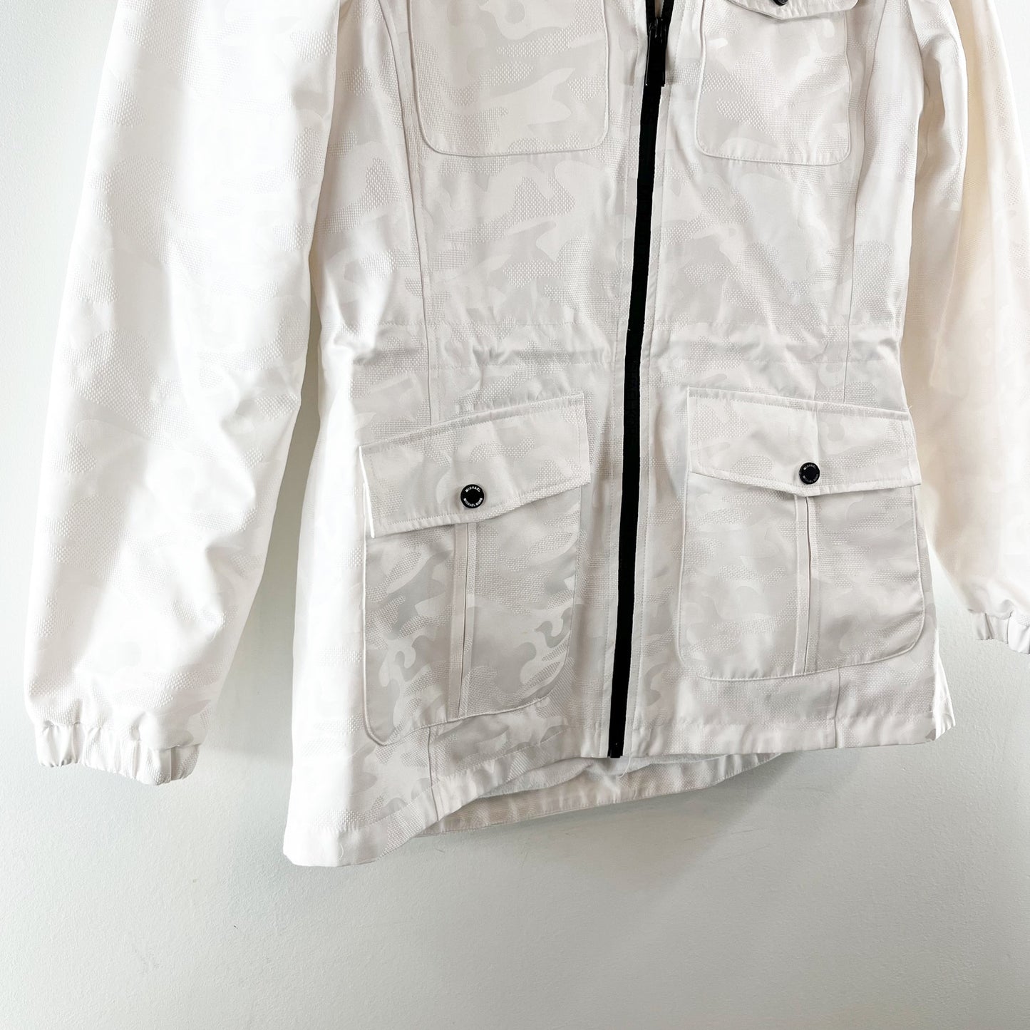 Michael Kors Long Sleeve Full Zip Lightweight Hip Length Camo White Jacket M