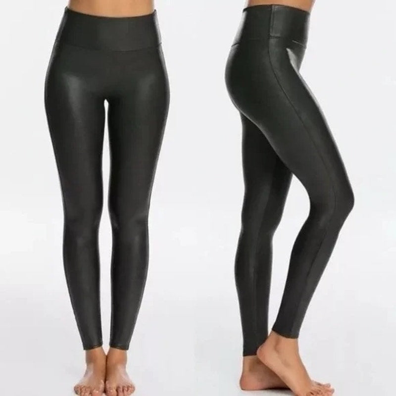 Spanx High Rise Compression Faux Leather Leggings Black XS