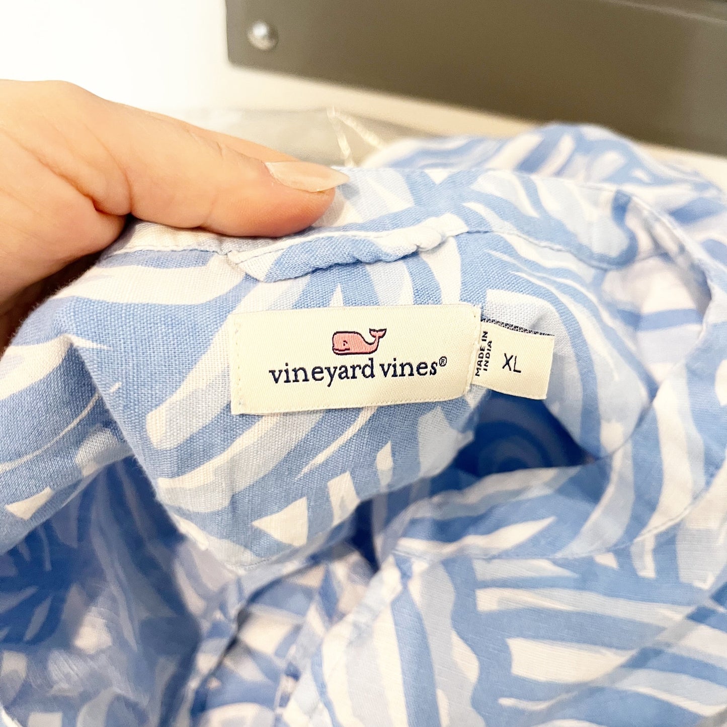 Vineyard Vines Blue and White Nautilus Shell Print Linen Blend Tunic Top XL