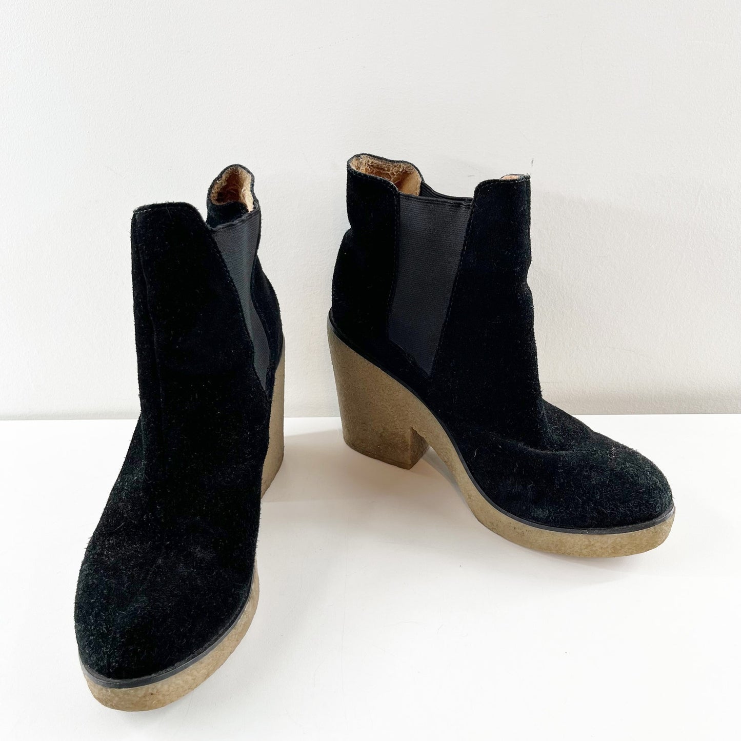 Urban Outfitters Posey Gumsole Platform Leather Suede Ankle Boots Booties Black