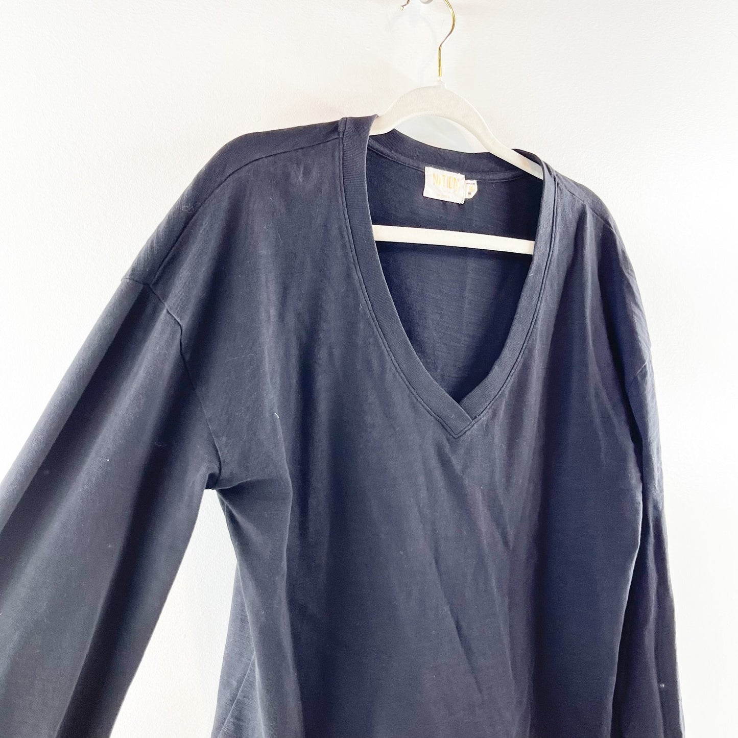 Nation LTD 100% Cotton Long Sleeve Wyatt V-Neck Sweatshirt Black Medium