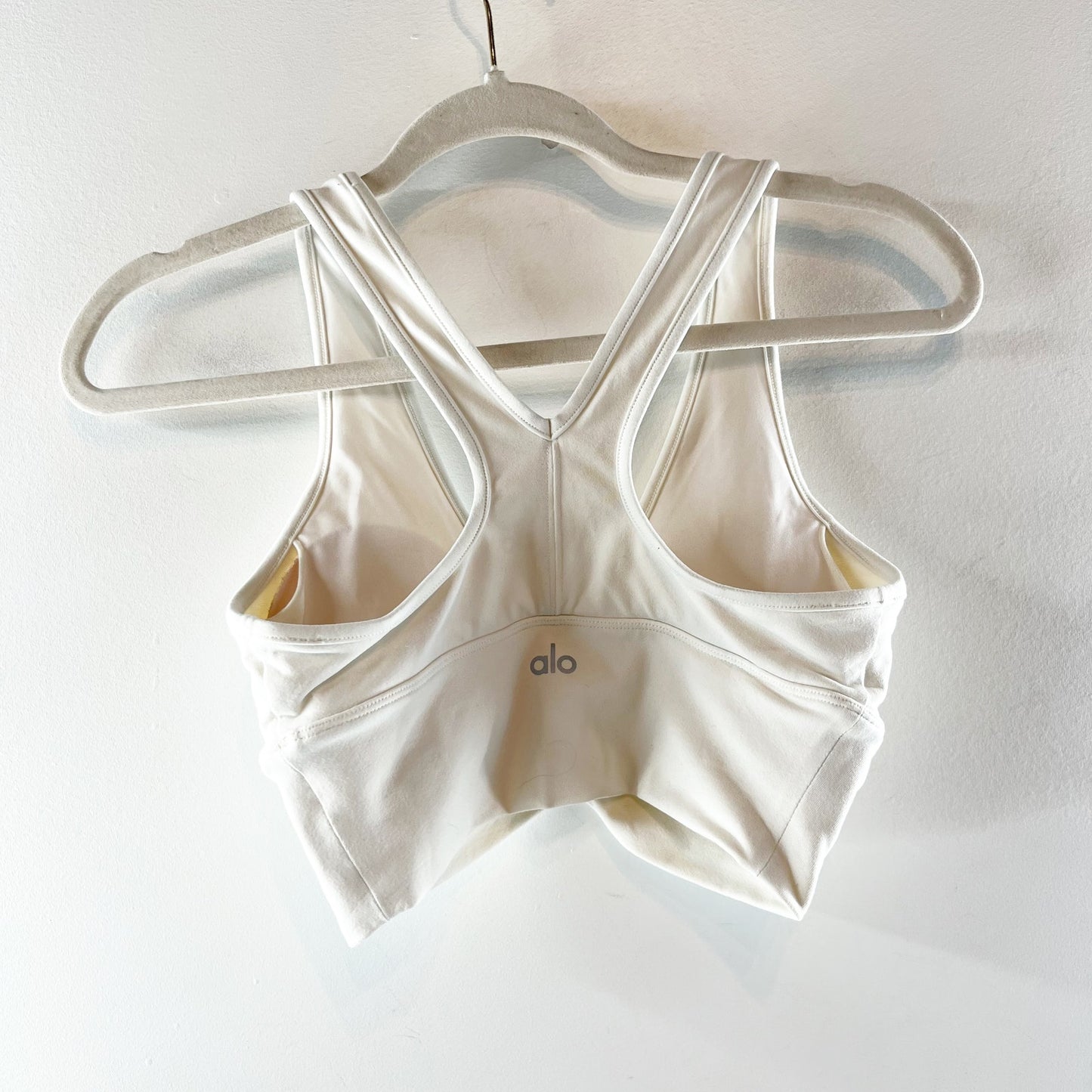 Alo Yoga Wild Thing Ruched V-Neck Cropped Bra Tank Top White XS