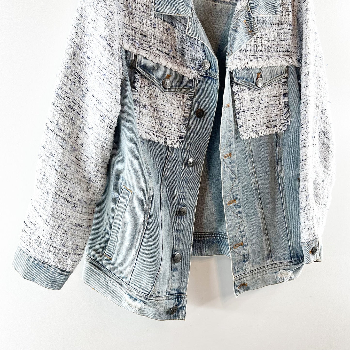 BB Dakota Festival Mixed Media Tweed Denim Jacket Blue Small