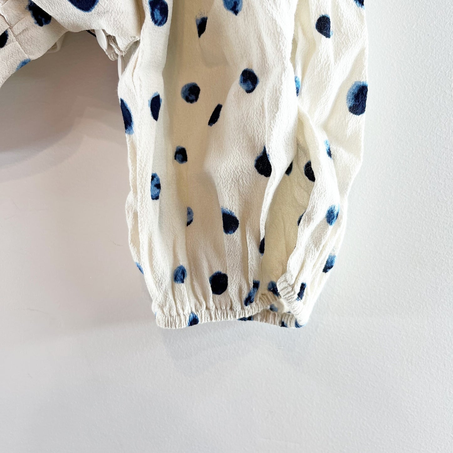 Wilfred Puff Sleeve Polka Dot Crop Lolita Blouse Birch Classic Navy Large NWT