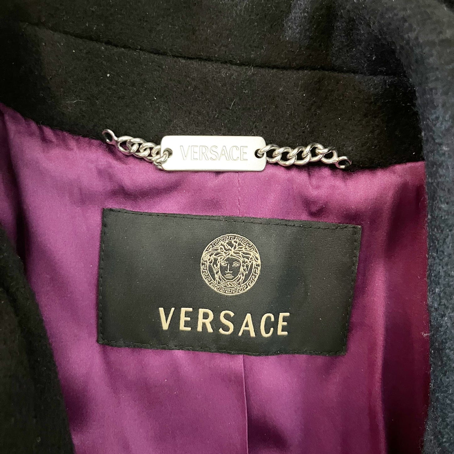 Gianni Versace Wool Cashmere Long Belted Peacoat Jacket Black 12