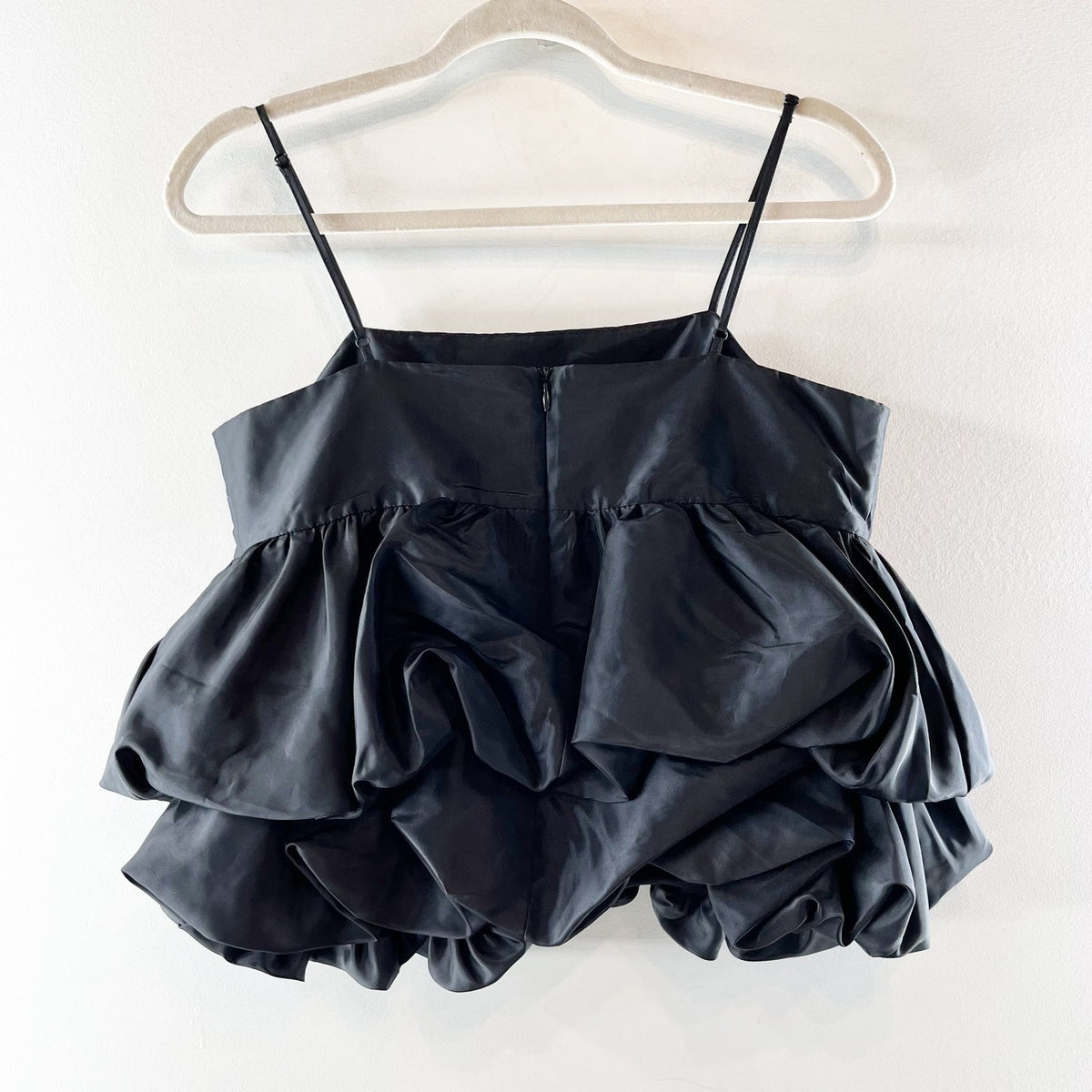 A New Day Satin Tiered Taffeta Bubble Hem Tank Top Black Small
