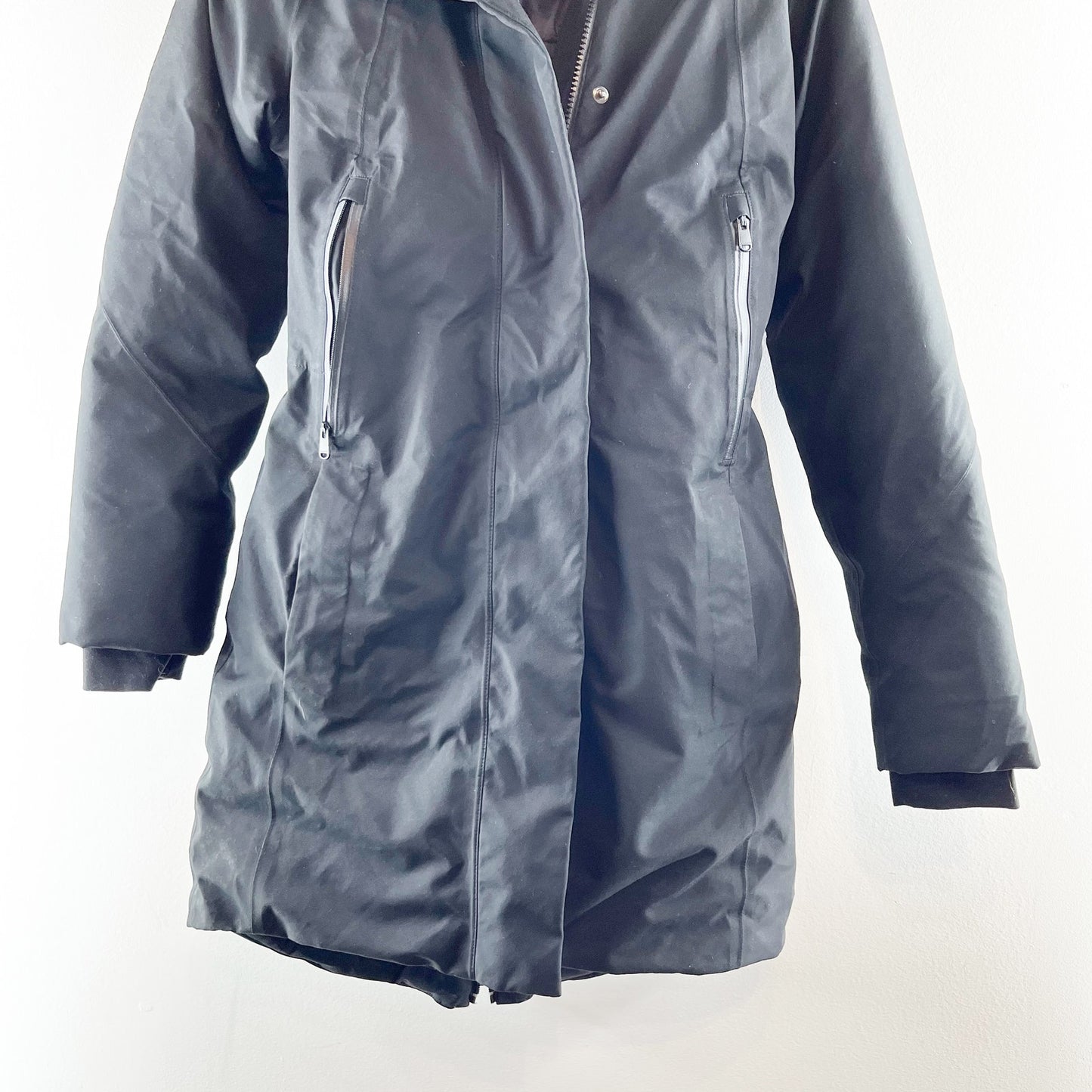 Athleta Rainout Outbound Faux Fur Hood Parka Coat Jacket Black XXS