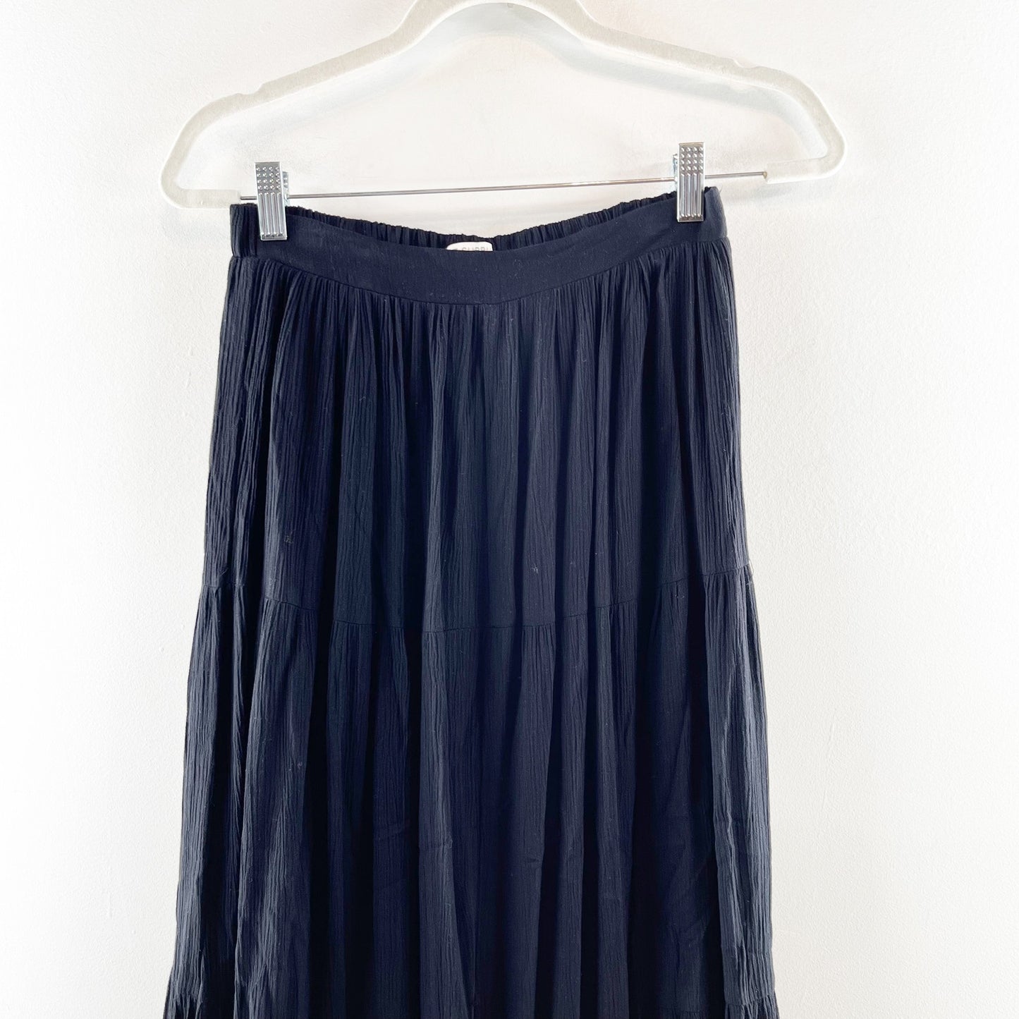 Z Supply Nikola Crinkled High Waisted Tiered Maxi Skirt Black Small