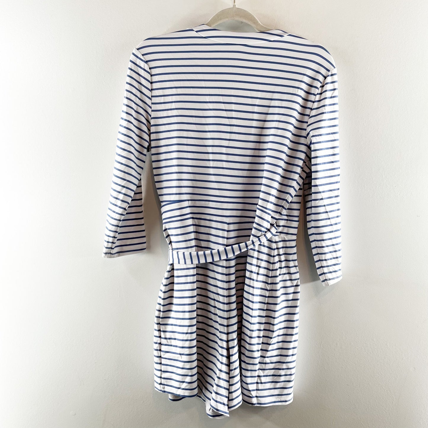 Southern Tide 3/4 Sleeve Moira Striped Wrap Romper One Piece White Blue Medium