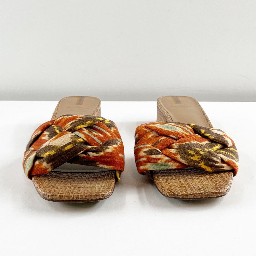 Sam Edelman Dawson Block Heel Slip On Woven Slides Sandals Sunset Orange 7.5