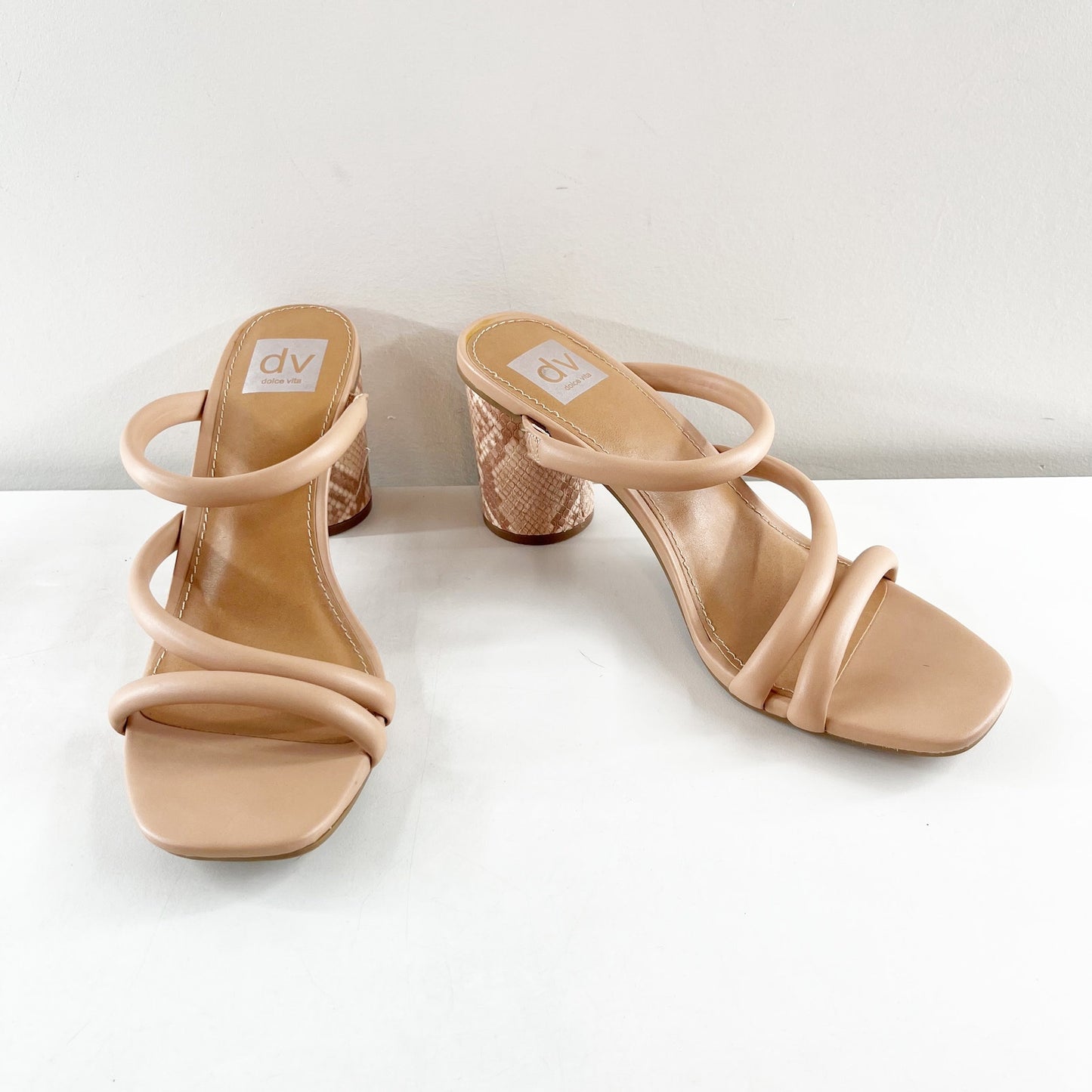 Dolce Vita Strappy Square Toe Myla Block Heel Sandals Tan Beige 9.5