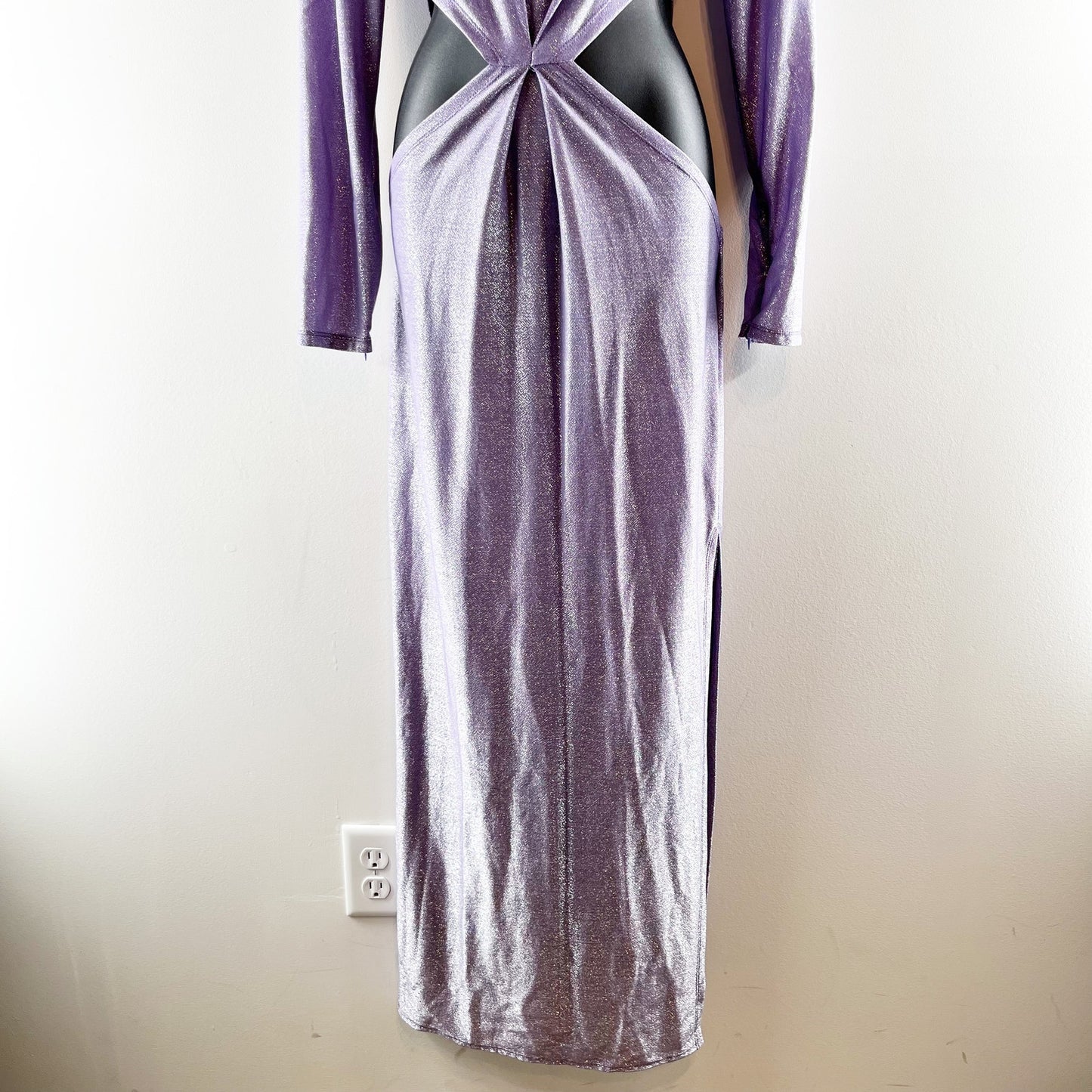 Bronx & Banco Amara Long Sleeve Cutout Maxi Dress Gown Lilac Purple XXL
