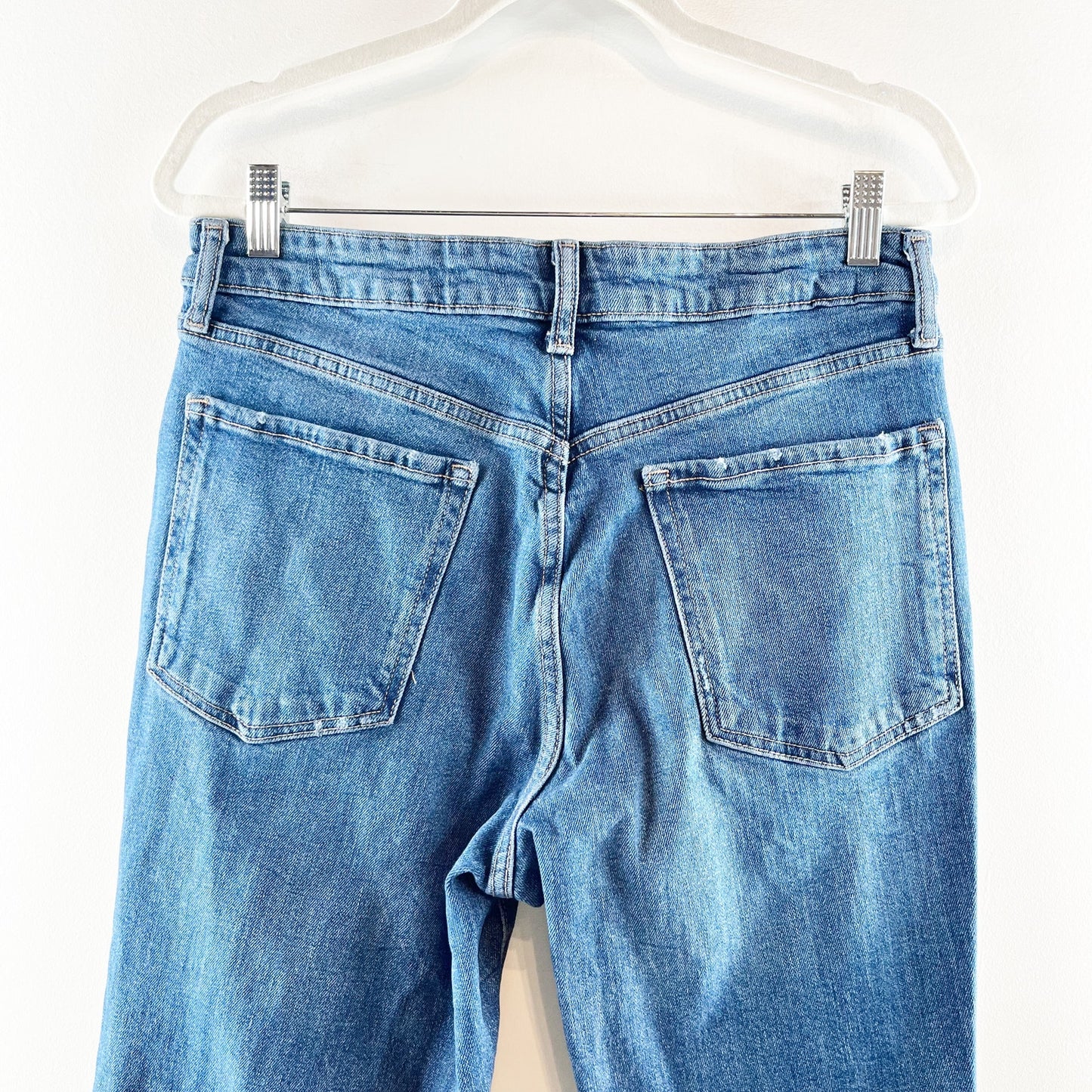 Old Navy High Rise The O.G, Straight Leg Distressed Raw Hem Jeans Blue 12