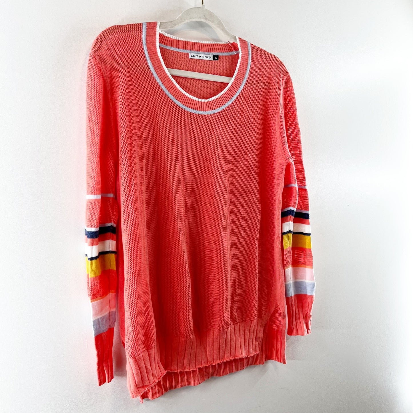 Zaket & Plover Long Sleeve Stripe Crewneck Sweater Top Orange Small