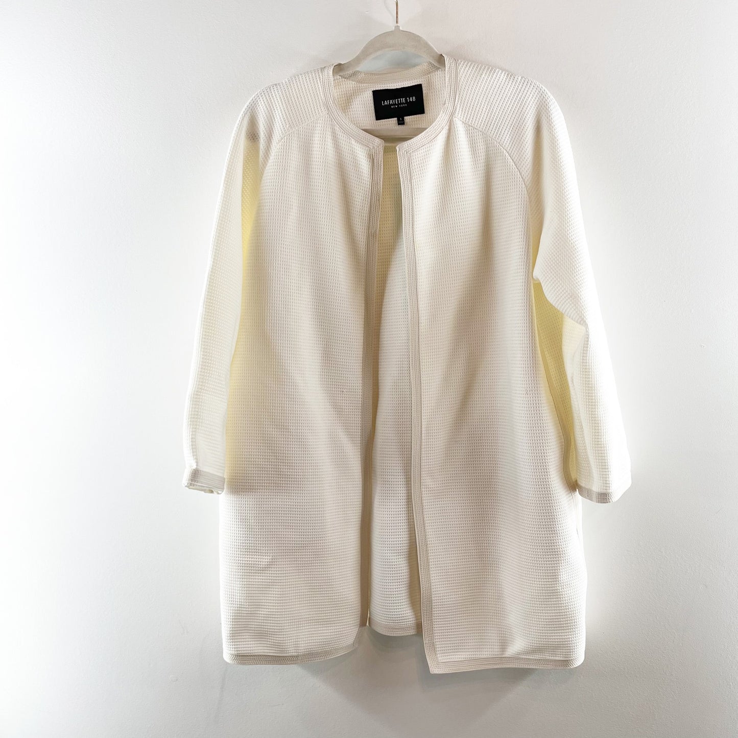 Lafayette 148 New York Long Sleeve Open Waffle Knit Jacket Blazer White Small