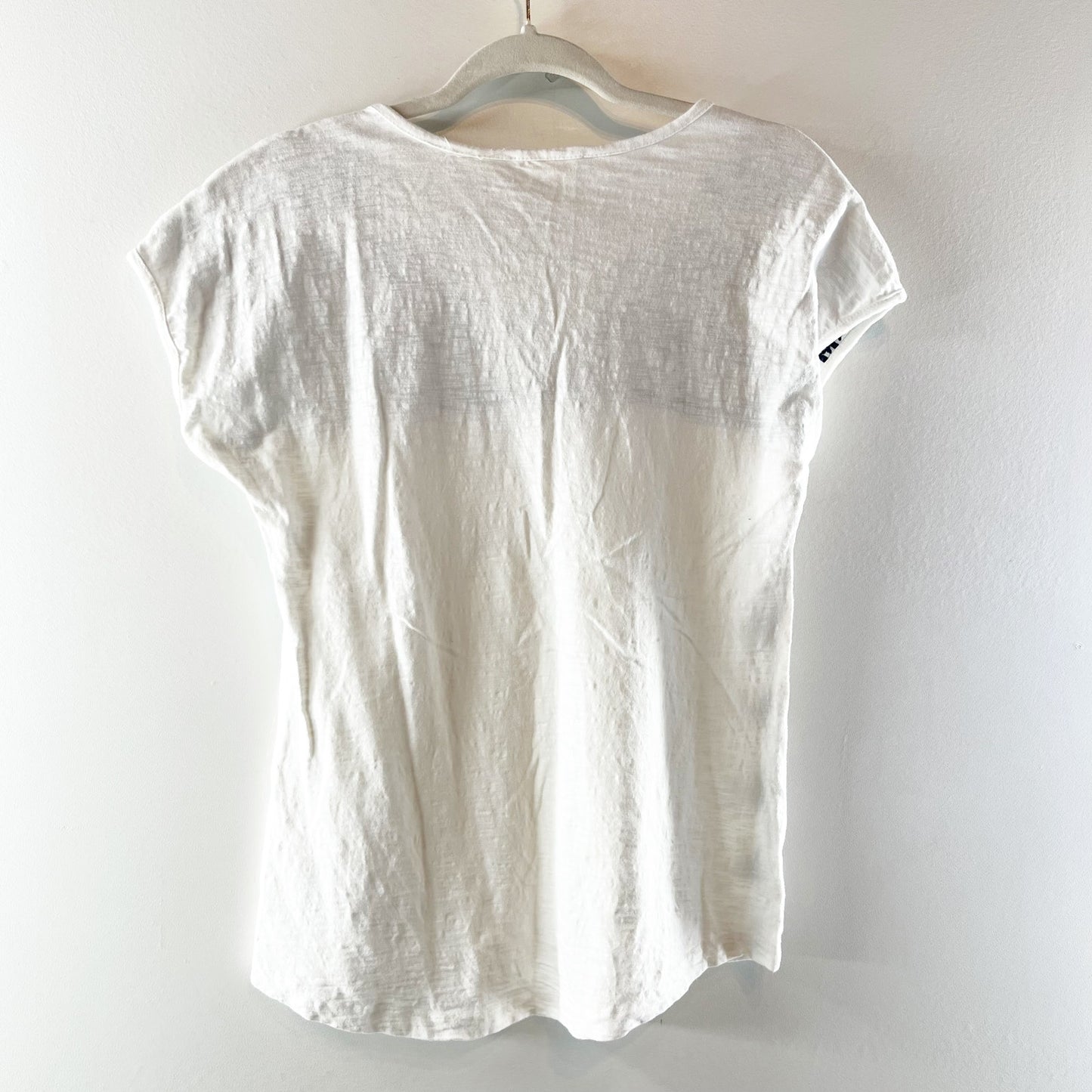 Solitaire Embroidered Short Cap Sleeve Cotton Top Blouse White Black Small