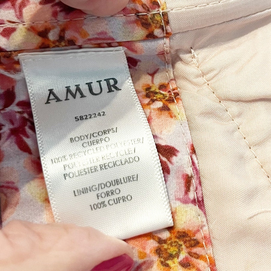 AMUR Hilda Floral Off-The-Shoulder Sweetheart Neck Crop Blouse Top Pink Large