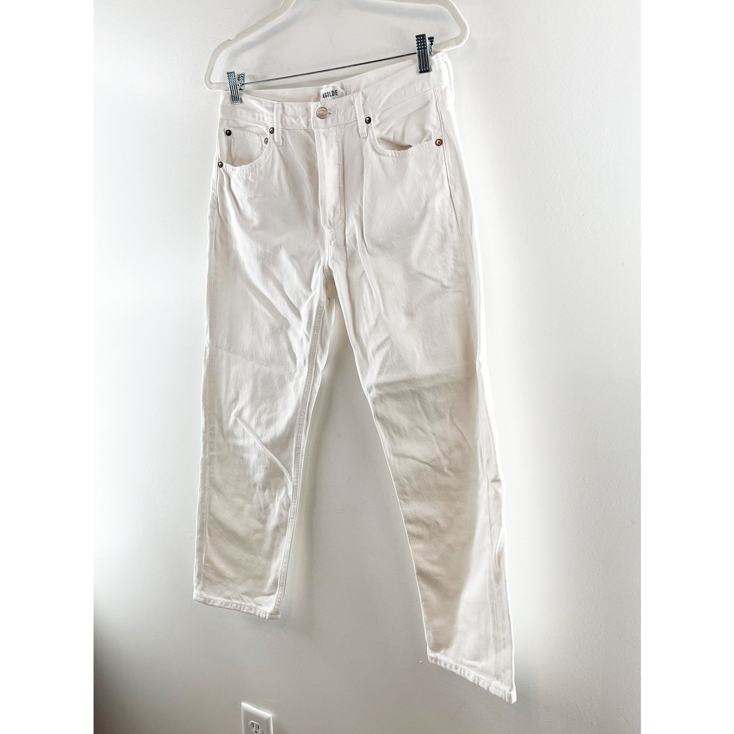 Agolde Parker High Rise Button Fly Crop Straight Leg Jeans White 27 / 4