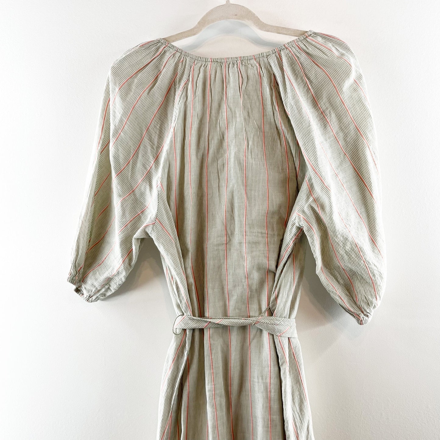 Lilla P Easy Elbow Sleeve Cotton Striped Midi Dress Papaya Stripe Small