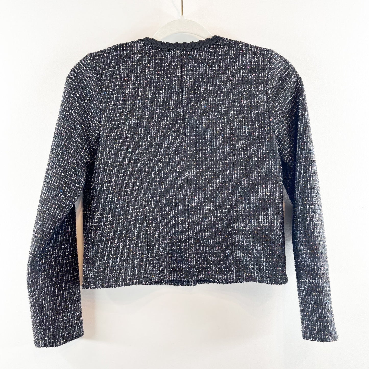Seraphine Long Sleeve Tweed Cropped Blazer Jacket Black 2