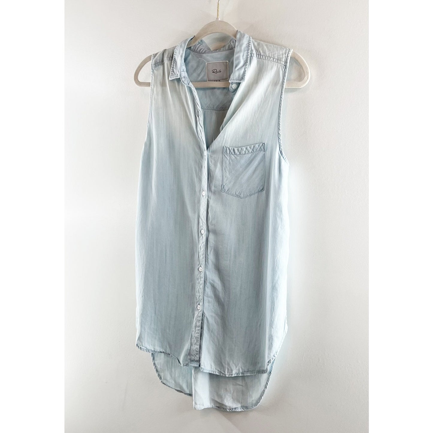 Rails Jaime Sleeveless Tunic Tank Button Up Top Light Vintage Chambray Wash S