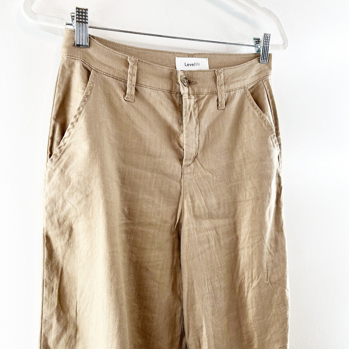 Level 99 Tallulah Linen Blend High Waisted Wide Leg Trouser Pants Sandcastle 26