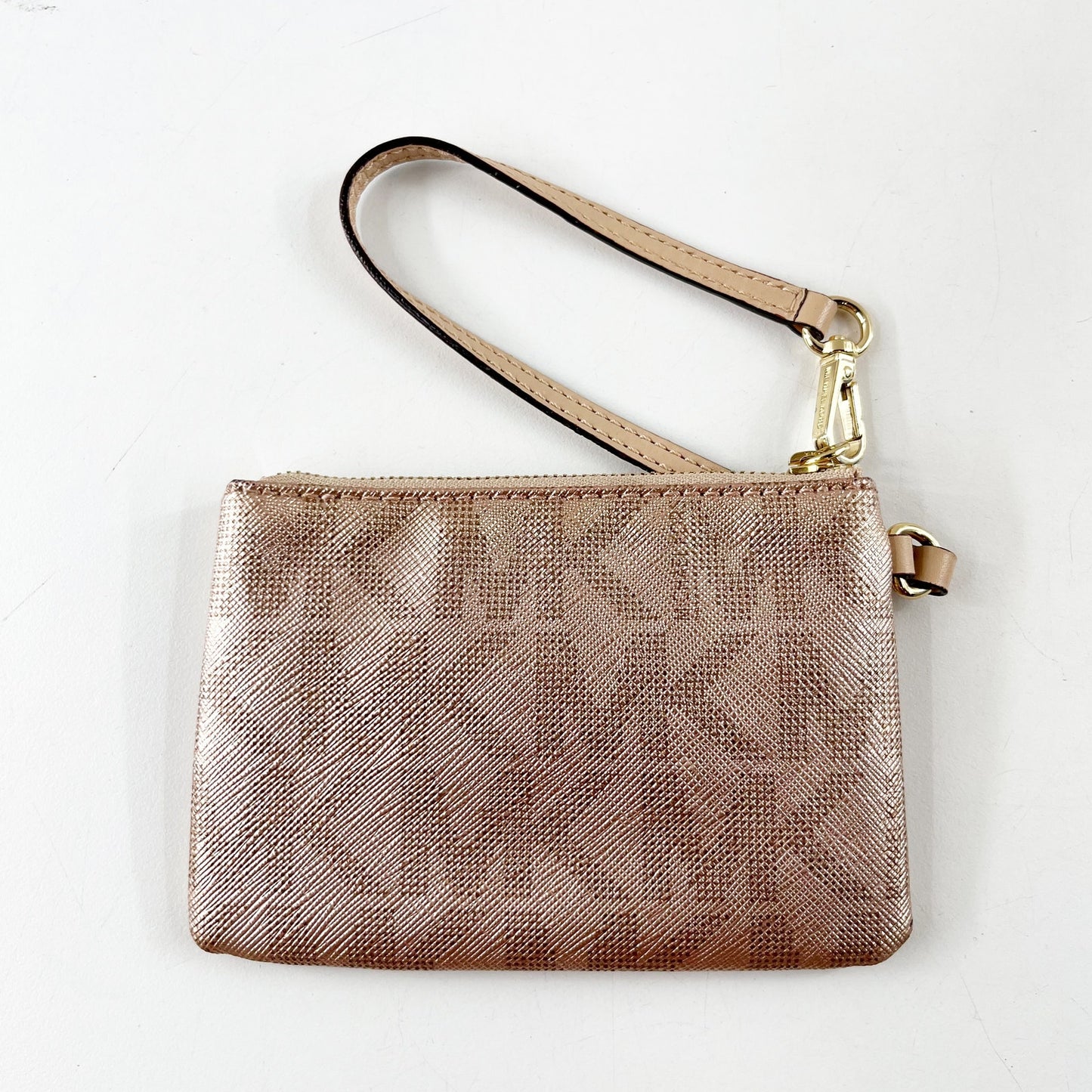 Michael Kors Metallic Leather Wristlet Wallet Rose Gold Pink