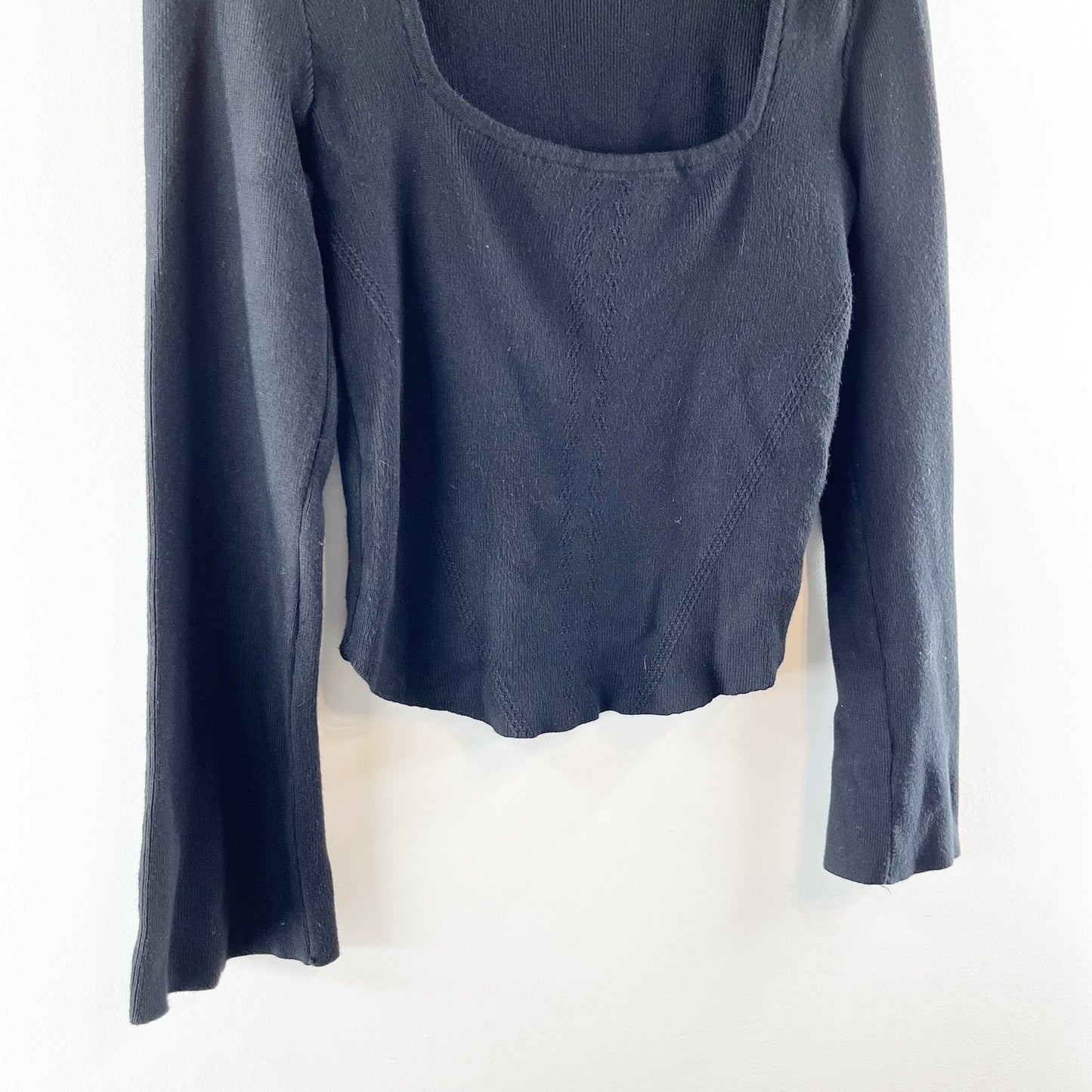 Maeve Anthropologie Square Neck Ribbed Bell Sleeve Sweater Black Medium