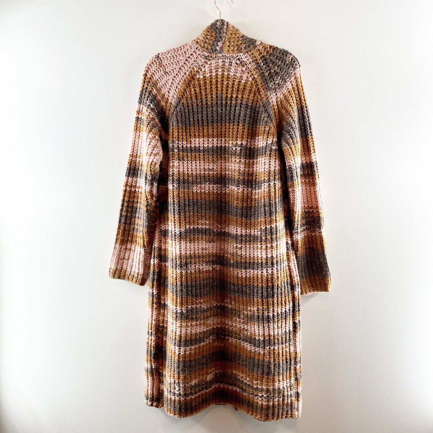 Skull Cashmere Open Striped Chunky Duster Cardigan Sweater Brown Pink Medium