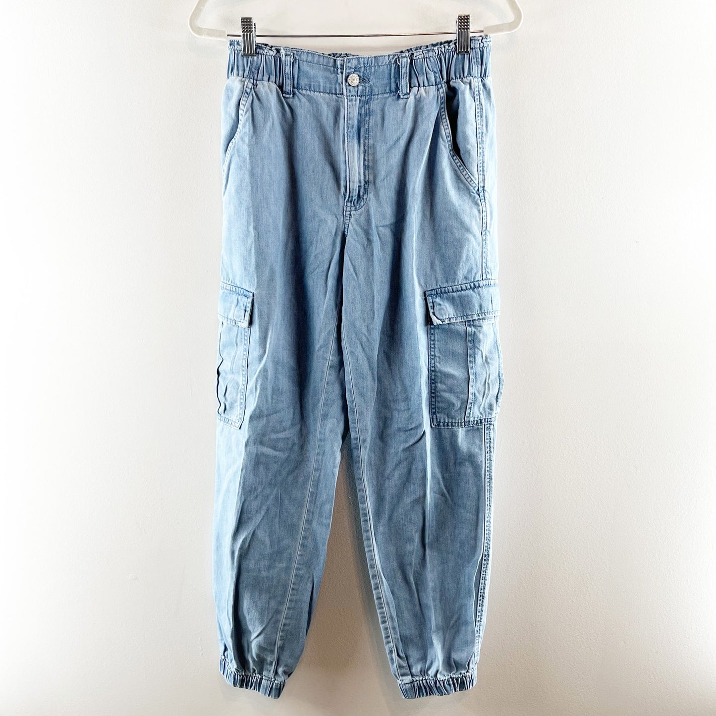 American Eagle Relaxed Mom Denim High Rise Cargo Jogger Jeans Pants Blue 6