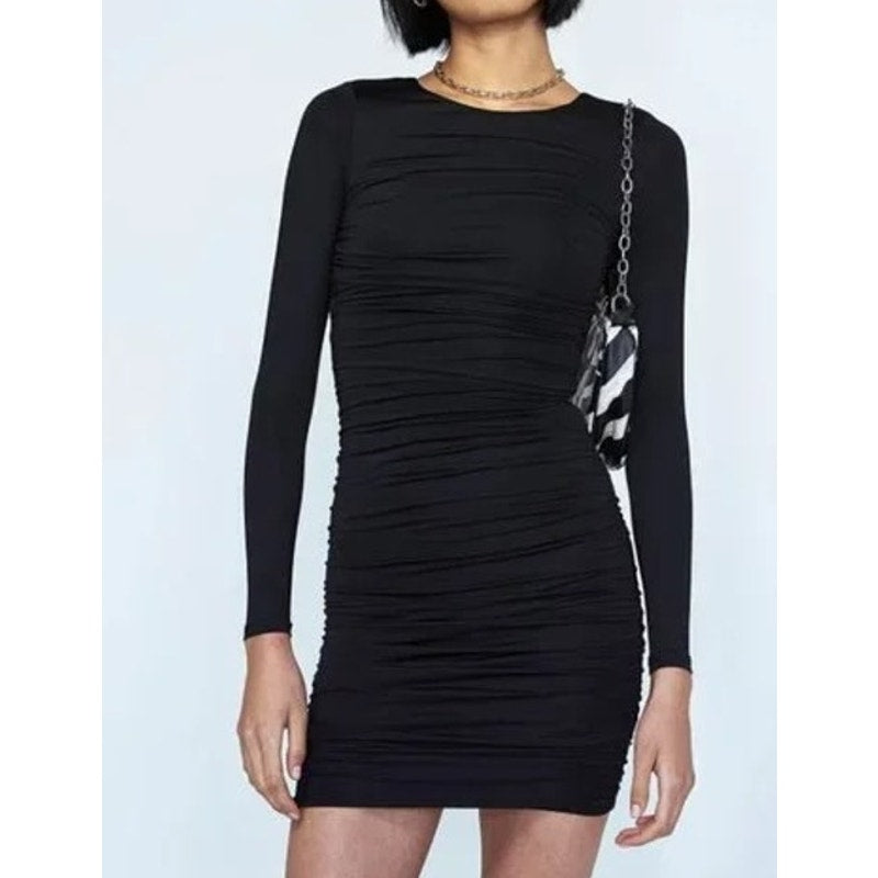 Princess Polly Alana Long Sleeve Open Tie Back Bodycon Mini Dress Black 6