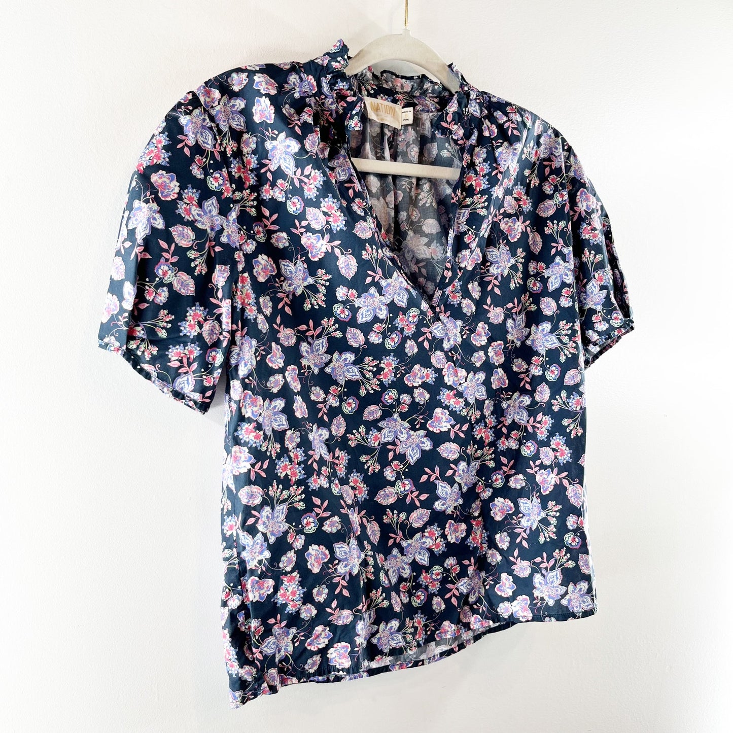 Nation LTD Rosanna Floral Print Puff Sleeve Blouse in Midsummer Blue Small