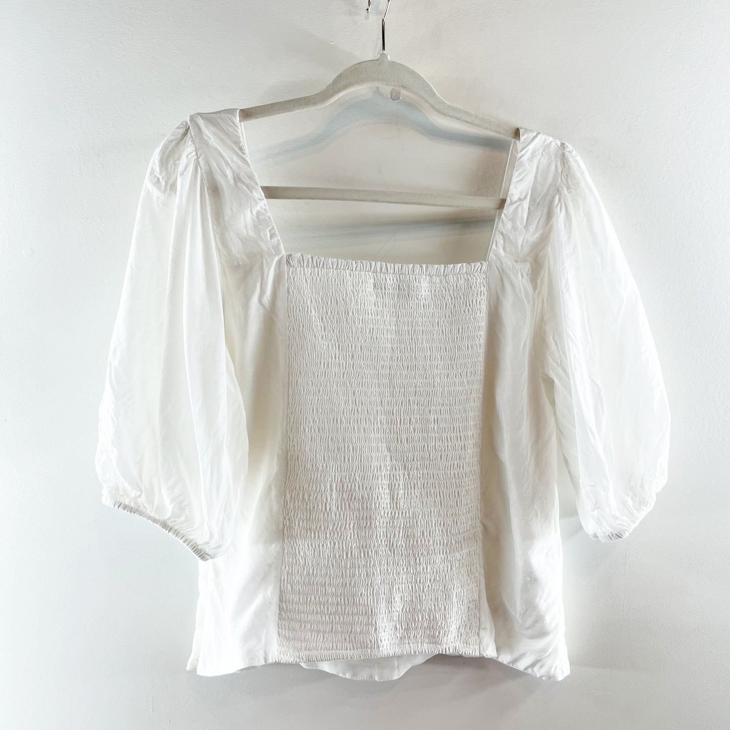 Abercrombie & Fitch Square Neck Corset Style Puff Short Sleeve Blouse Top White