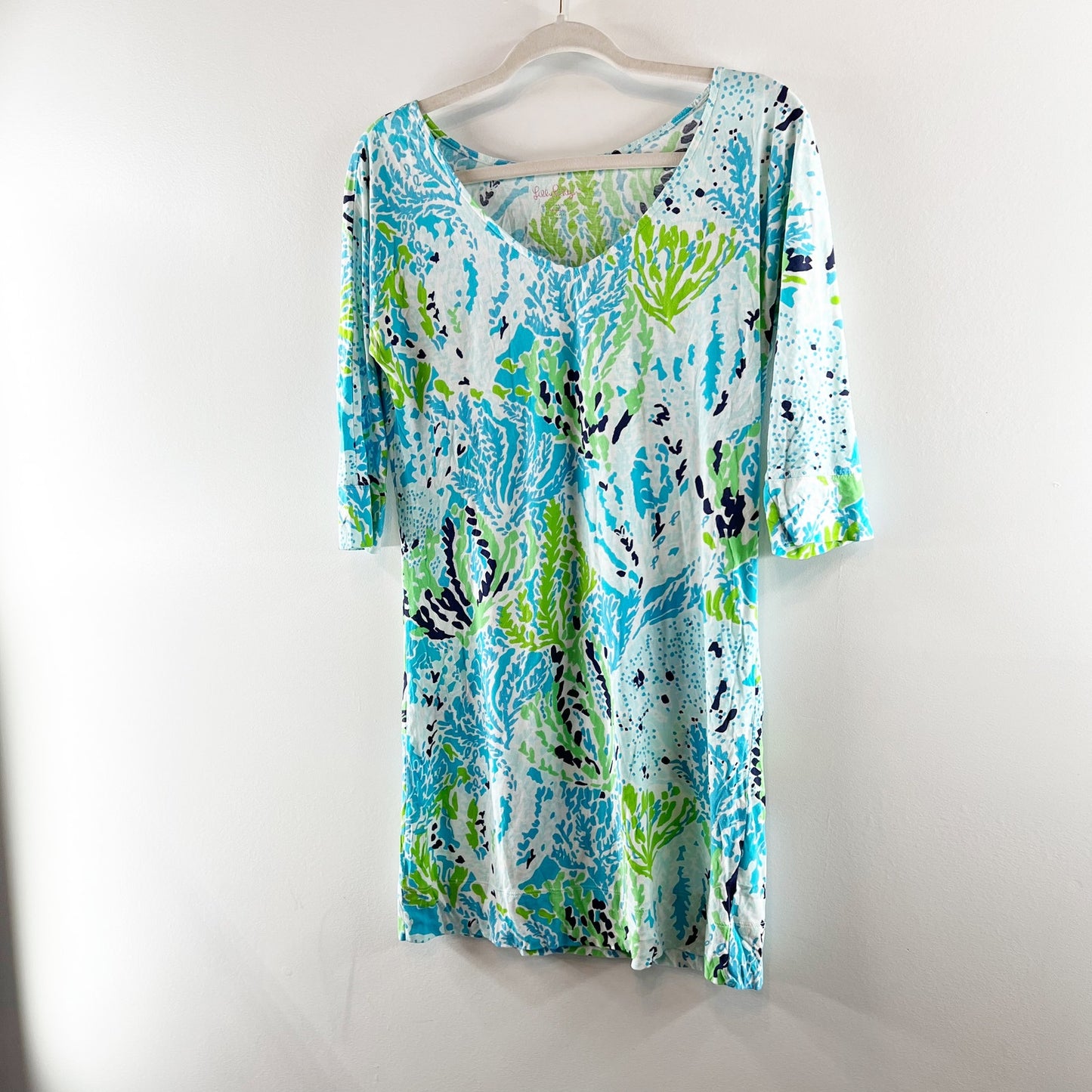 Lilly Pulitzer Pima Cotton Eliza Mini Shift Dress in Lets Cha Cha Blue Green XS
