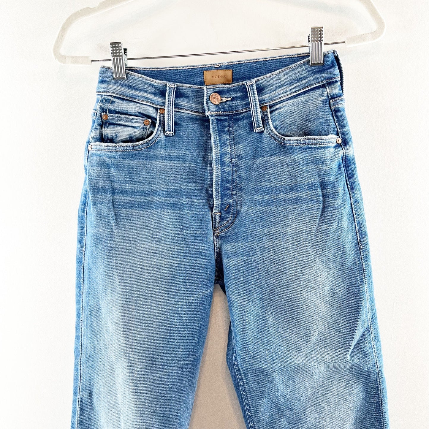 Mother The Tomcat High Rise Straight Leg Ankle Jeans in Layover Blue 25 / 0