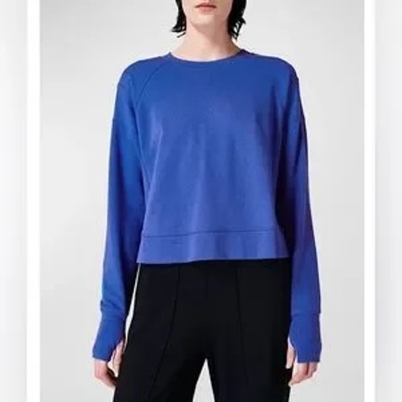 Sweaty Betty After Class Long Sleeve Crewneck Sweatshirt Royal Blue 4