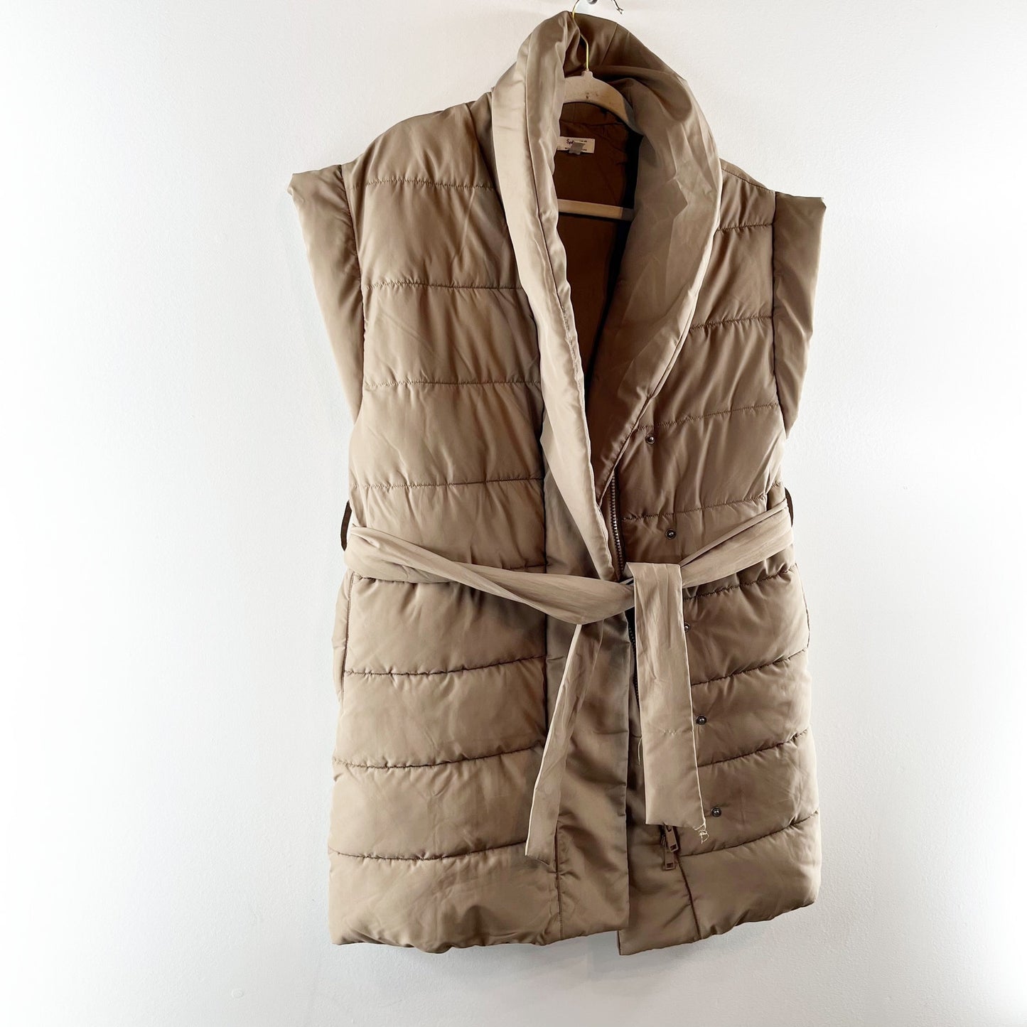 Splendid x Cellajaneblog Long Quilted Puffer Vest Tan Brown XS