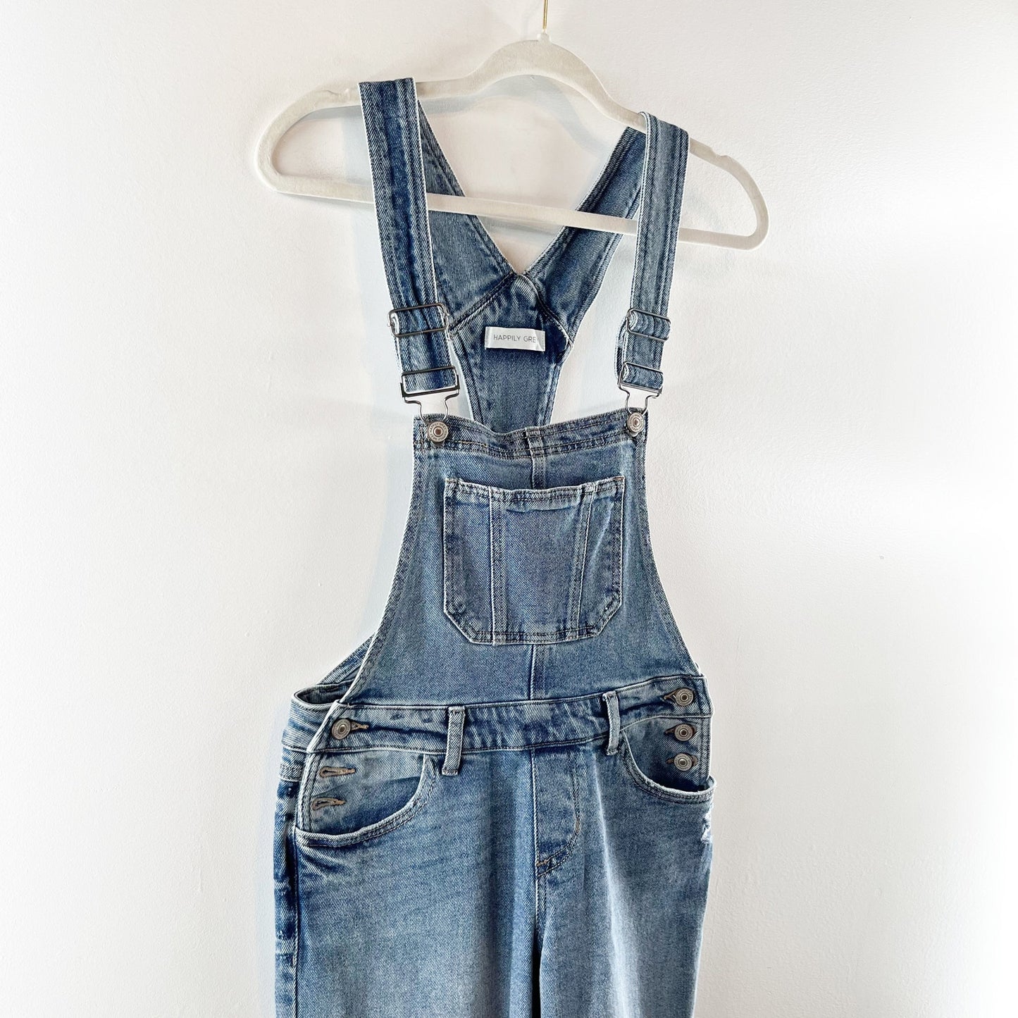 Happily Grey Sleeveless Straight Leg Medium Wash Denim Overall Jumpsuit Blue 26