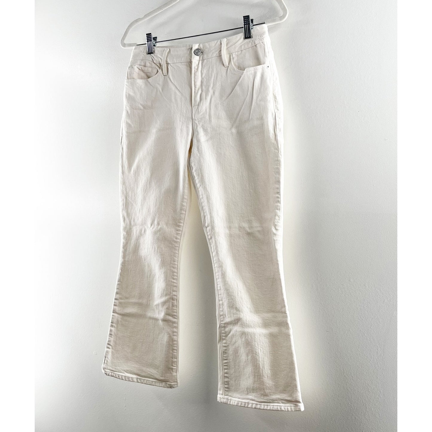 Frame Mid Rise Le Crop Mini Boot Cut Slim Fit Stretch Denim Jeans Blanc White 28
