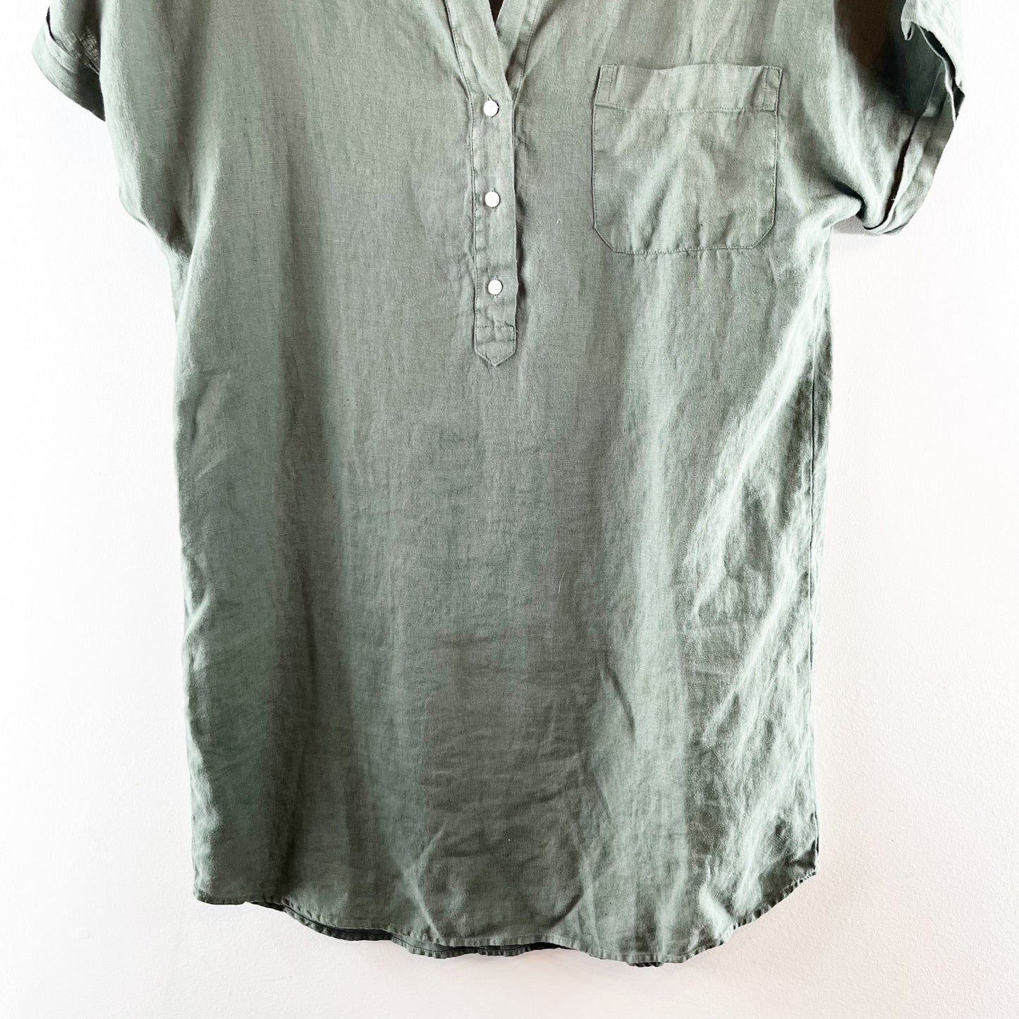 Grayson Linen Short Sleeve Mini Shirt Dress Green 2 / Small