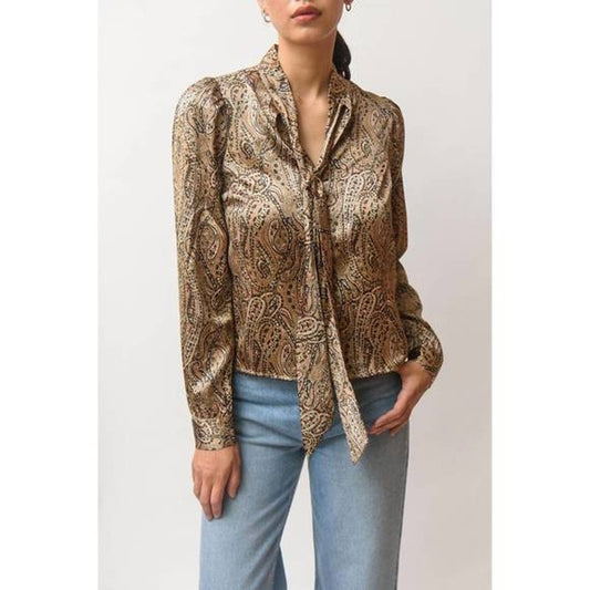 Walter Baker Linette Long Sleeve Tie Front Blouse in Desert Paisley Small
