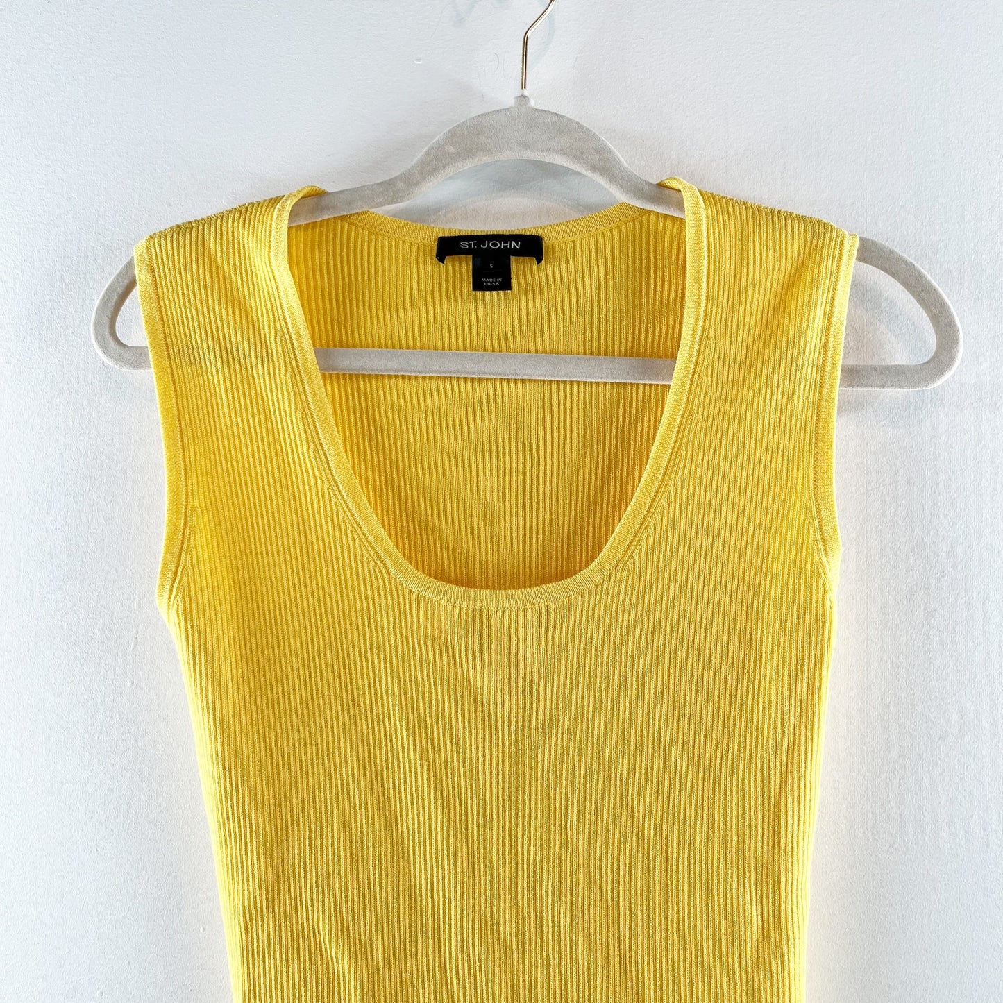 St. John Ribbed Scoopneck Sleeveless Tank Top Yellow Small